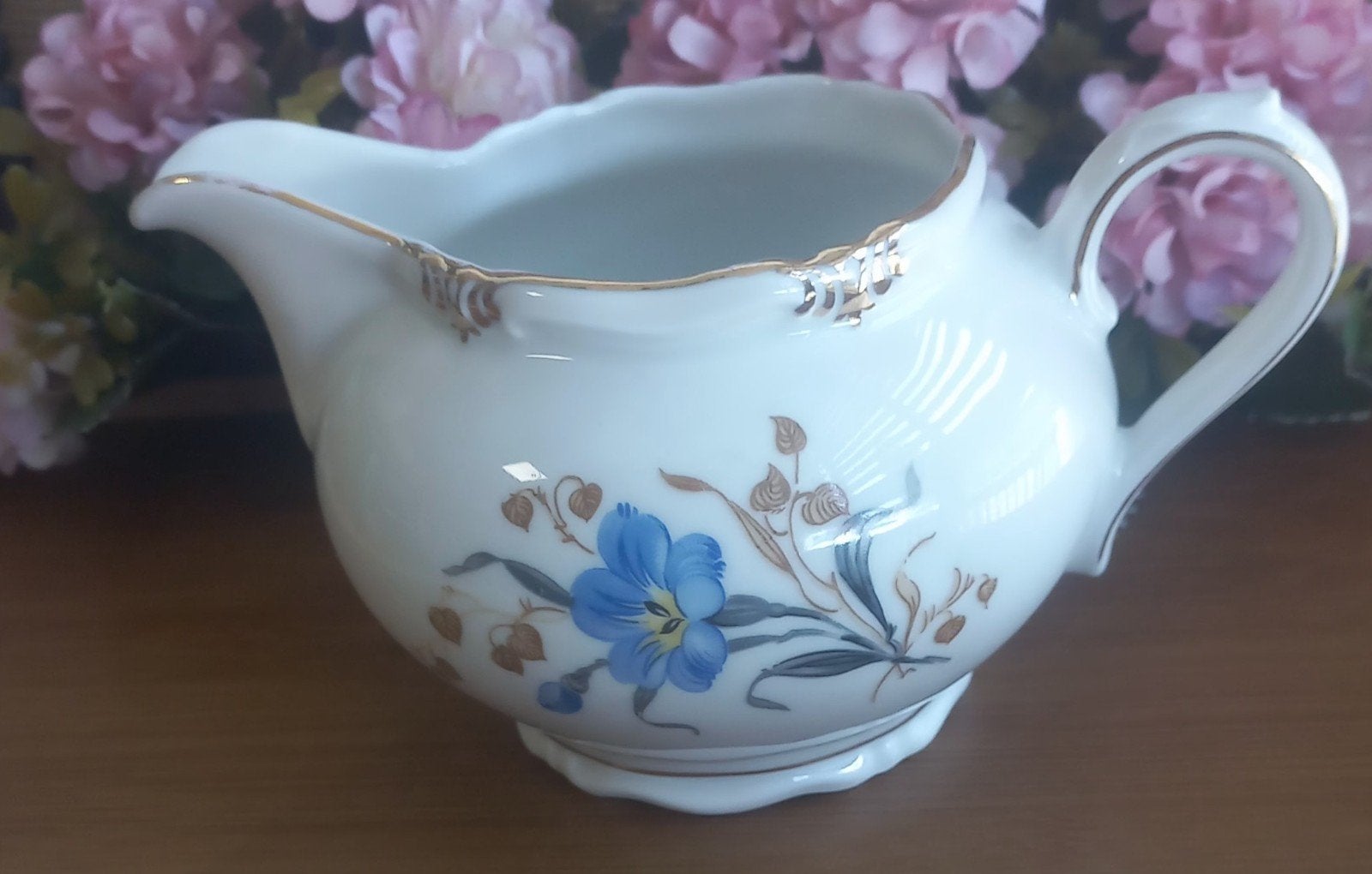 Mooi brocant melkkannetje, blauwe bloem, "Windsor", Bavaria, Ophalen of Verzenden