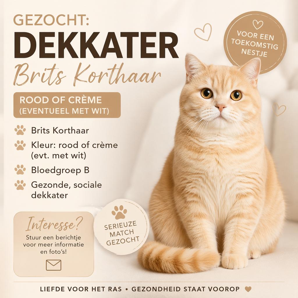 Dekkater brits korthaar rood of creme gezocht, Dieren en Toebehoren, Katten en Kittens | Dekkaters