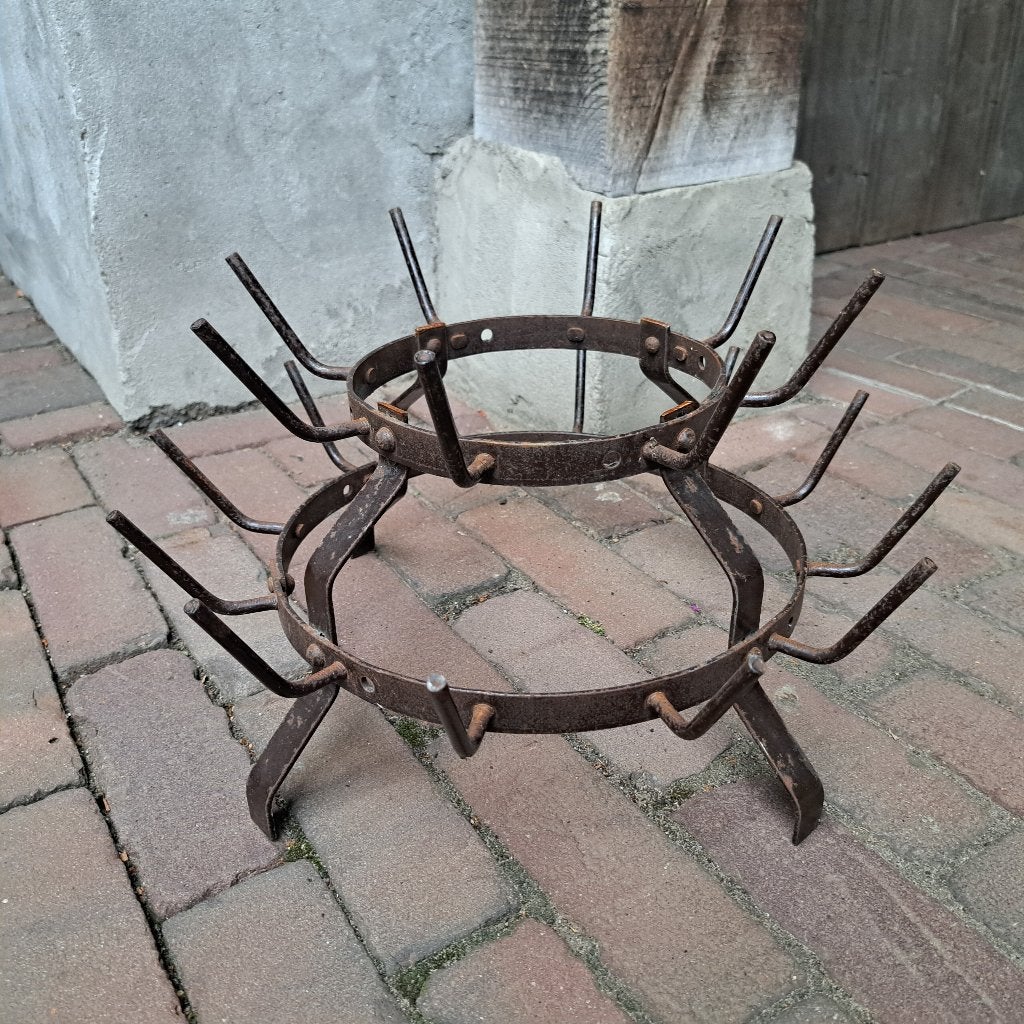 Brocante oud Frans metalen flessenrek tafelmodel *Etage3*, Gebruikt, ., Ophalen of Verzenden, .