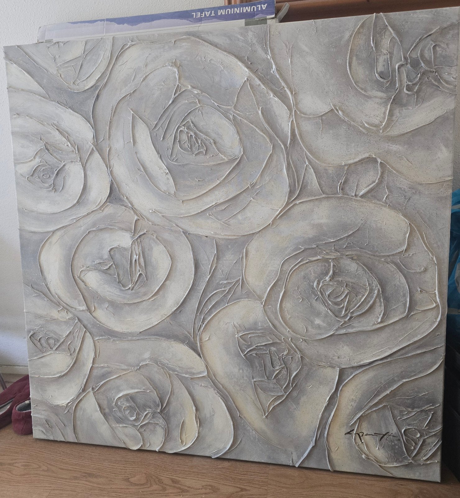 Handgemaakt Olieverf Schilderij - Abstracte Rozen, Antiek en Kunst, Kunst | Schilderijen | Klassiek, Olieverf, Gesigneerd, Ophalen