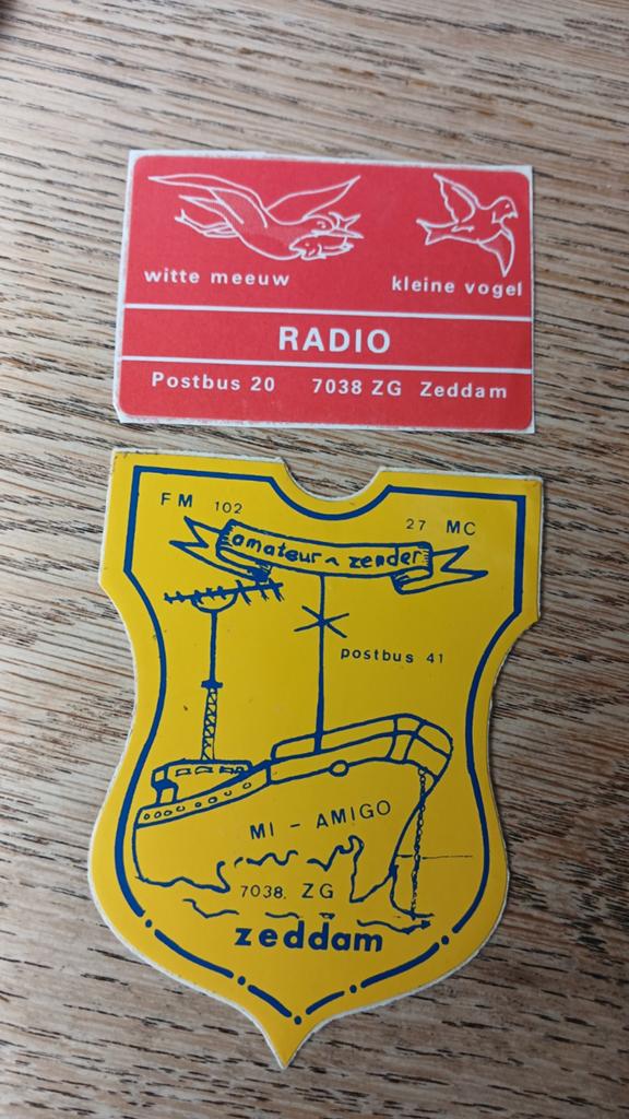 Stickers FM piraat Mi-amigo/ Witte Meeuw/Kl. Vogel ZEDDAM, Ophalen of Verzenden, Zo goed als nieuw