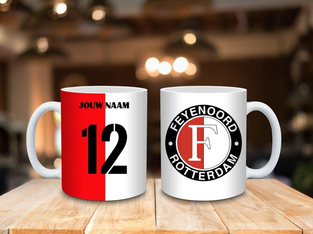 Feyenoord mok met eigen naam en nummer, Verzenden, Keramiek, Nieuw, Overige stijlen
