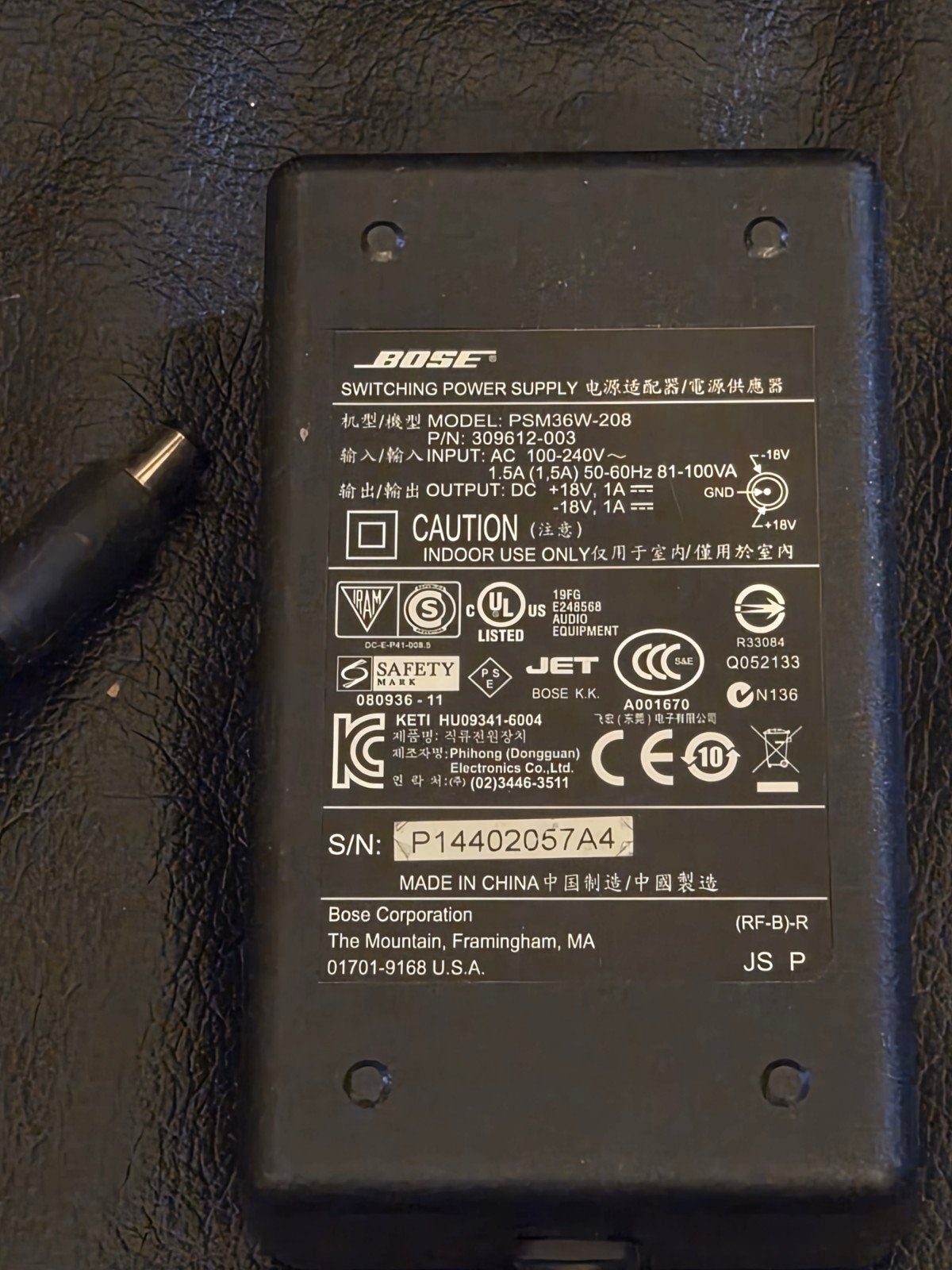 Bose PSM36W-208 Voeding Adapter - Origineel, Ophalen of Verzenden, Gebruikt