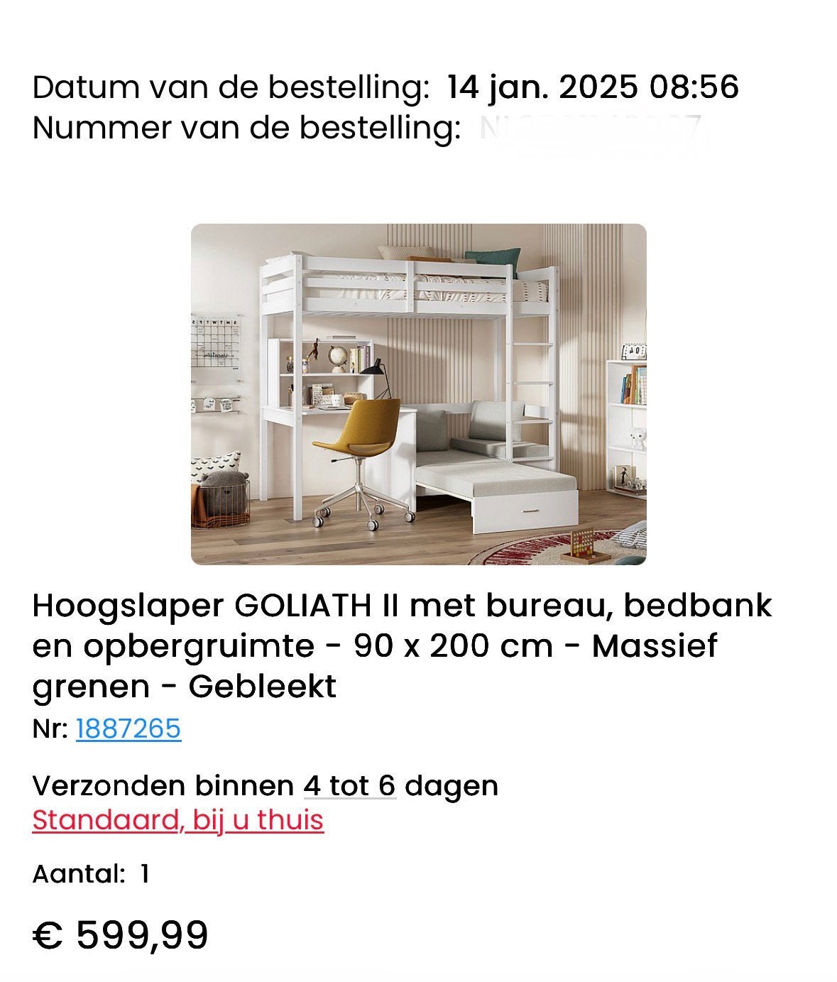 Hoogslaper zgan Goliath massief grenen 90 x 200 cm, Ophalen, Zo goed als nieuw, Hoogslaper
