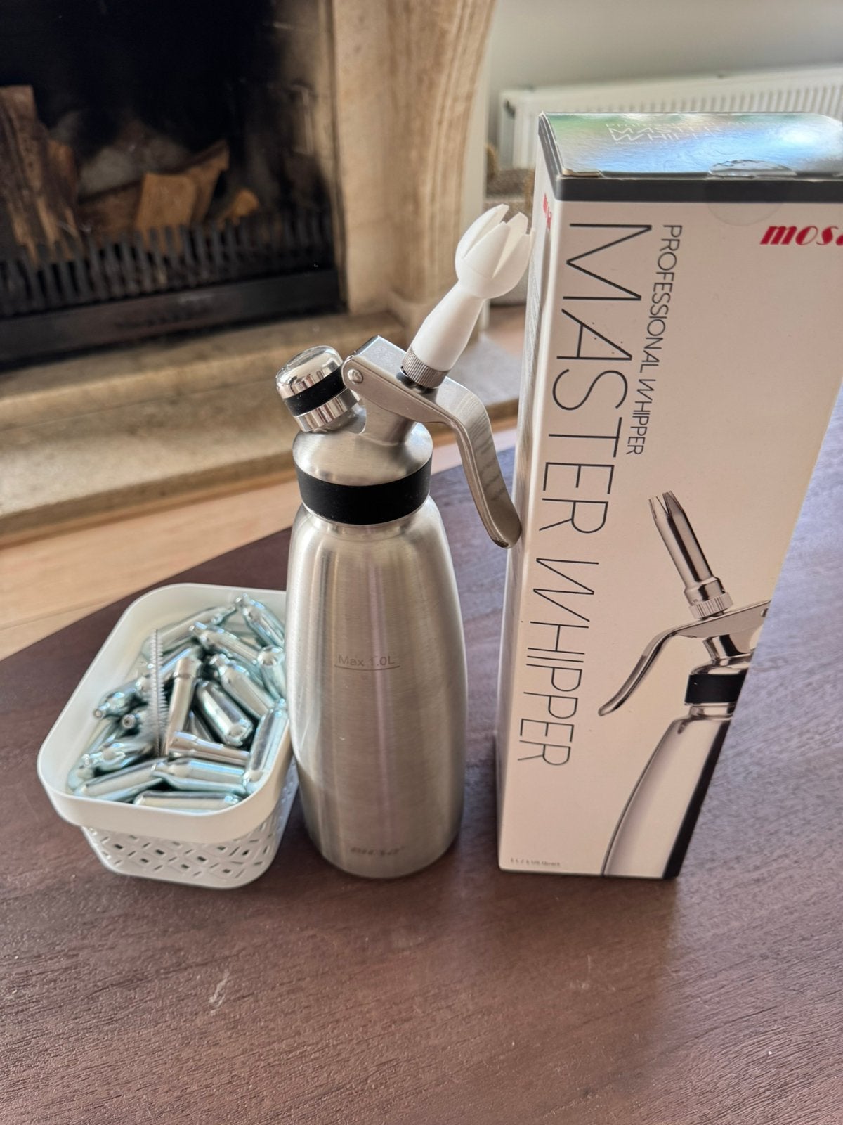 Professionele RVS slagroomspuit 1 liter + veel patronen, Ophalen of Verzenden, Zo goed als nieuw