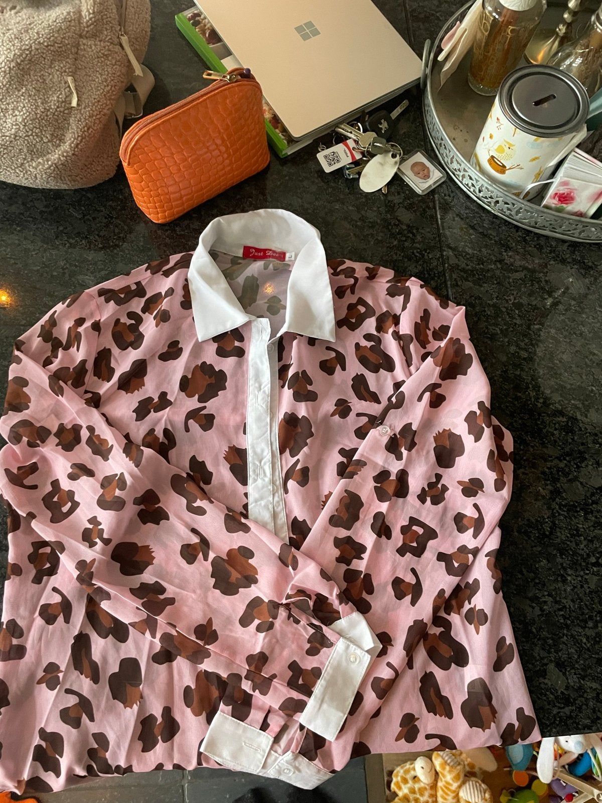 Roze blouse met luipaardprint - Maat L, Ophalen of Verzenden, Zo goed als nieuw, Maat 42/44 (L), Roze