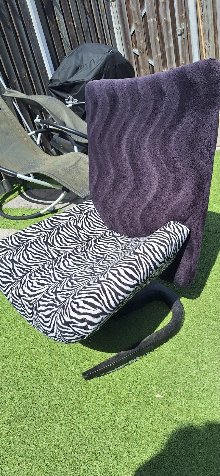 Zelf gestoffeerde draaistoel - Zebraprint, Huis en Inrichting, Stoelen, Ophalen, Gebruikt, Zwart, Stof