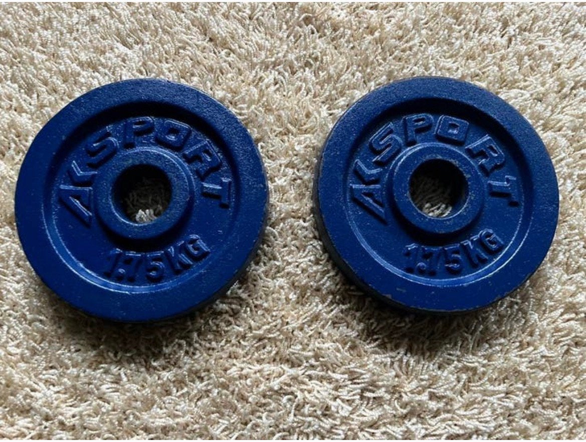 AKsport twee halterschijven ijzer blauw 1,75 kg, Ophalen of Verzenden, Zo goed als nieuw