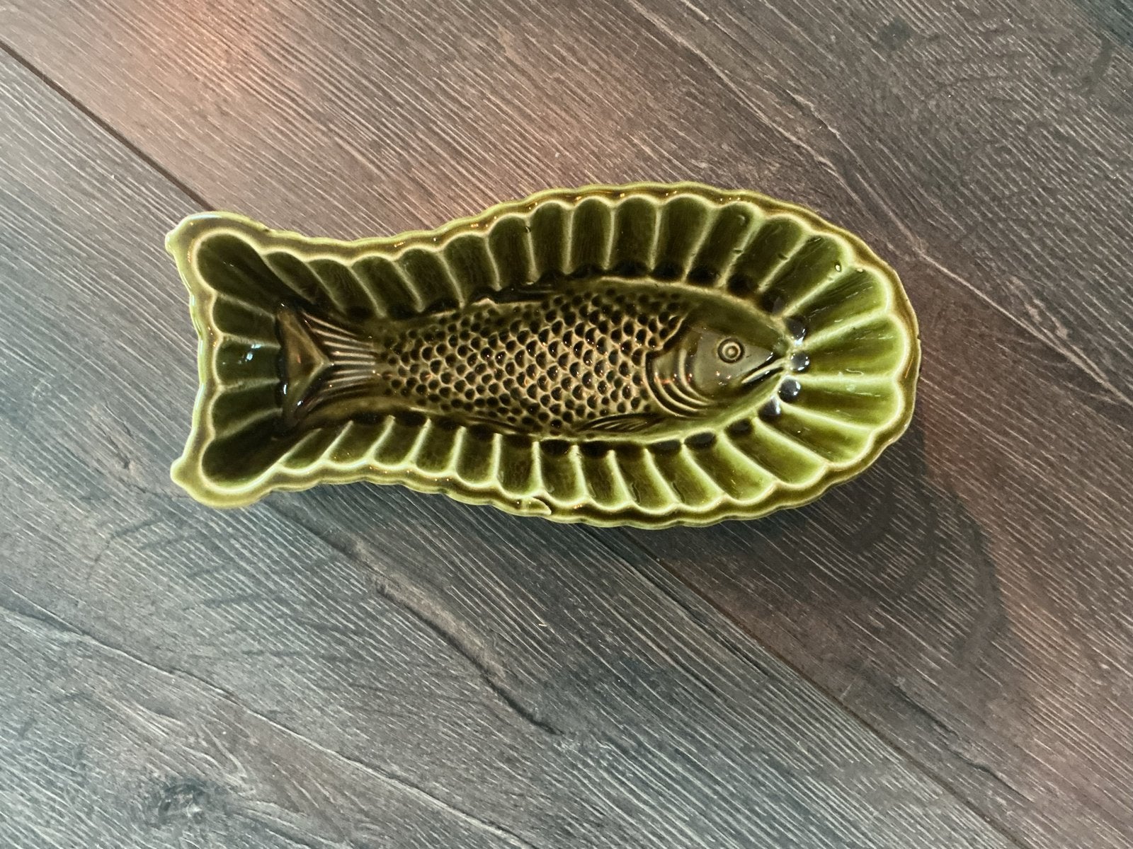 Vintage Keramieken Puddingvorm Vis Groen, Ophalen of Verzenden