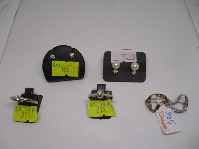 wit gouden ringen en oorbellen met briljant - parel - broche, Met edelsteen, Gebruikt, Wit, Ophalen of Verzenden