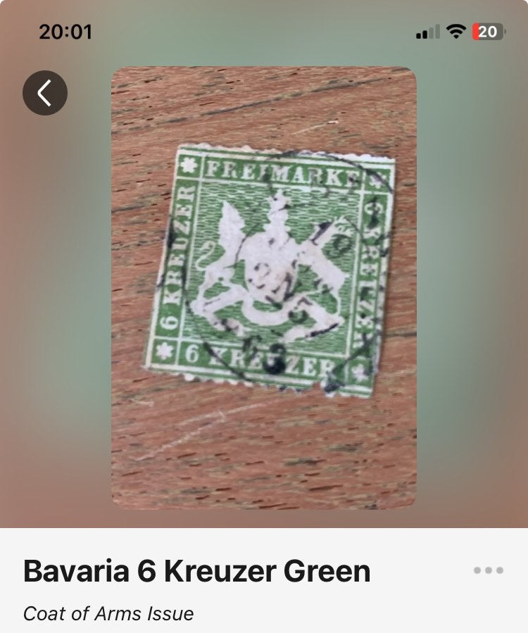 Bavaria 6 Kreuzer Groen Wapenuitgifte Postzegel, Ophalen of Verzenden, Gestempeld