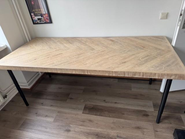 Houten bureau / eettafel blad met poten. Visgraat motief., Ophalen, Mangohout visgraat, 200 cm of meer, 50 tot 100 cm