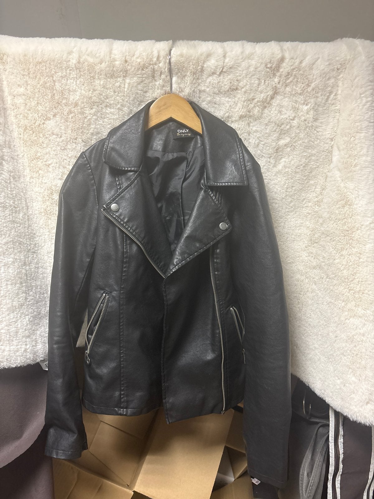 ONLY Zwart Leren Bikerjack - Maat XS, Ophalen of Verzenden, Zo goed als nieuw, Maat 34 (XS) of kleiner, Zwart