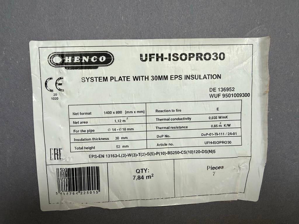 Henco UFH-ISOPRO30 Vloerverwarmingsplaat EPS Isolatie, Overige typen, Nieuw, 150 cm of meer, Kunststof