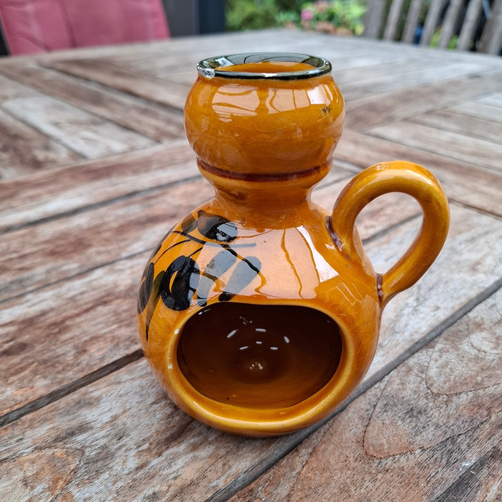 Vintage okergeel olijven kruikje 13 cm, Ophalen of Verzenden