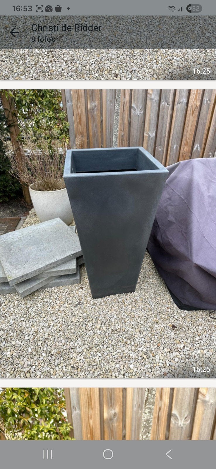 Kunststof bloempot, vierkant, donkergrijs, Ophalen, Kunststof, Gebruikt, 40 cm of meer