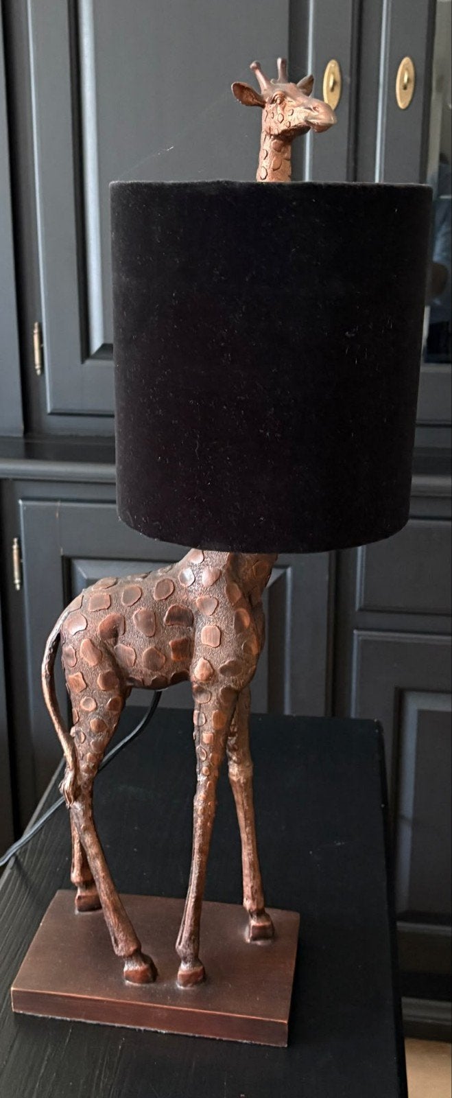Unieke Giraffe Tafellamp met Zwarte Kap, Ophalen, Overige merken, Vintage, E27 (groot)