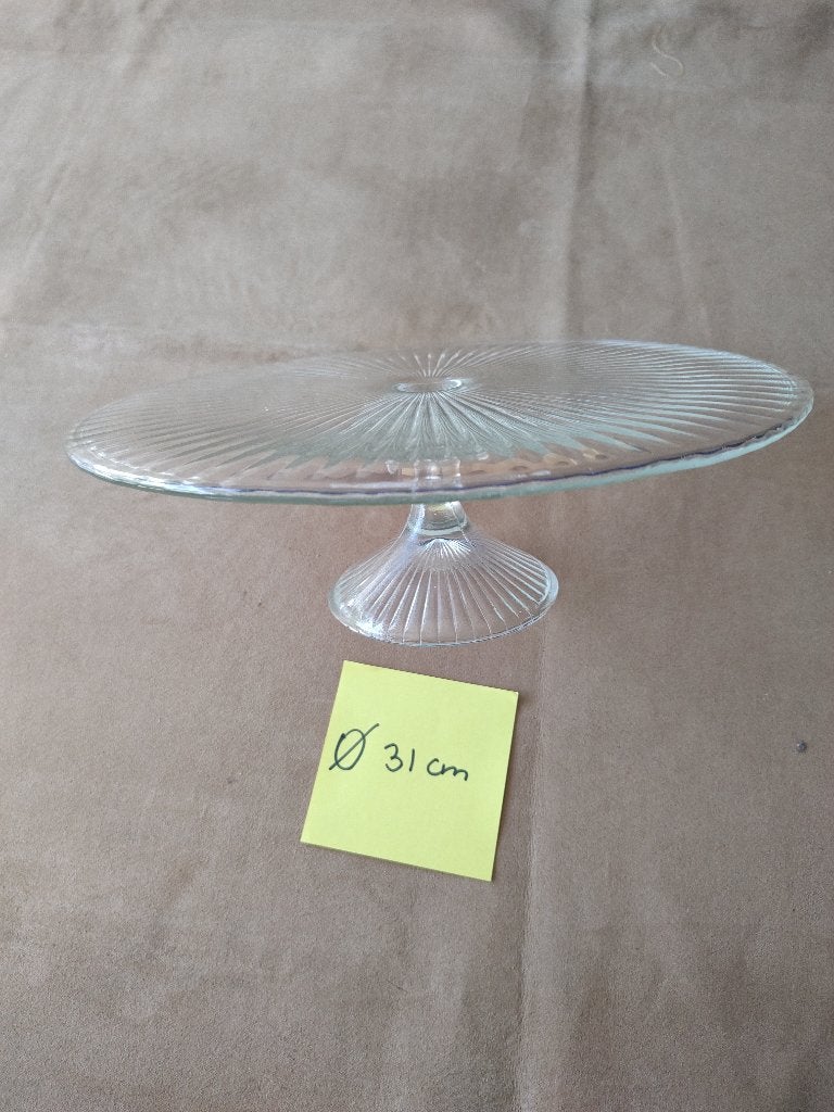 taartschaal taartplateau op voet, Ophalen, Zo goed als nieuw, Glas