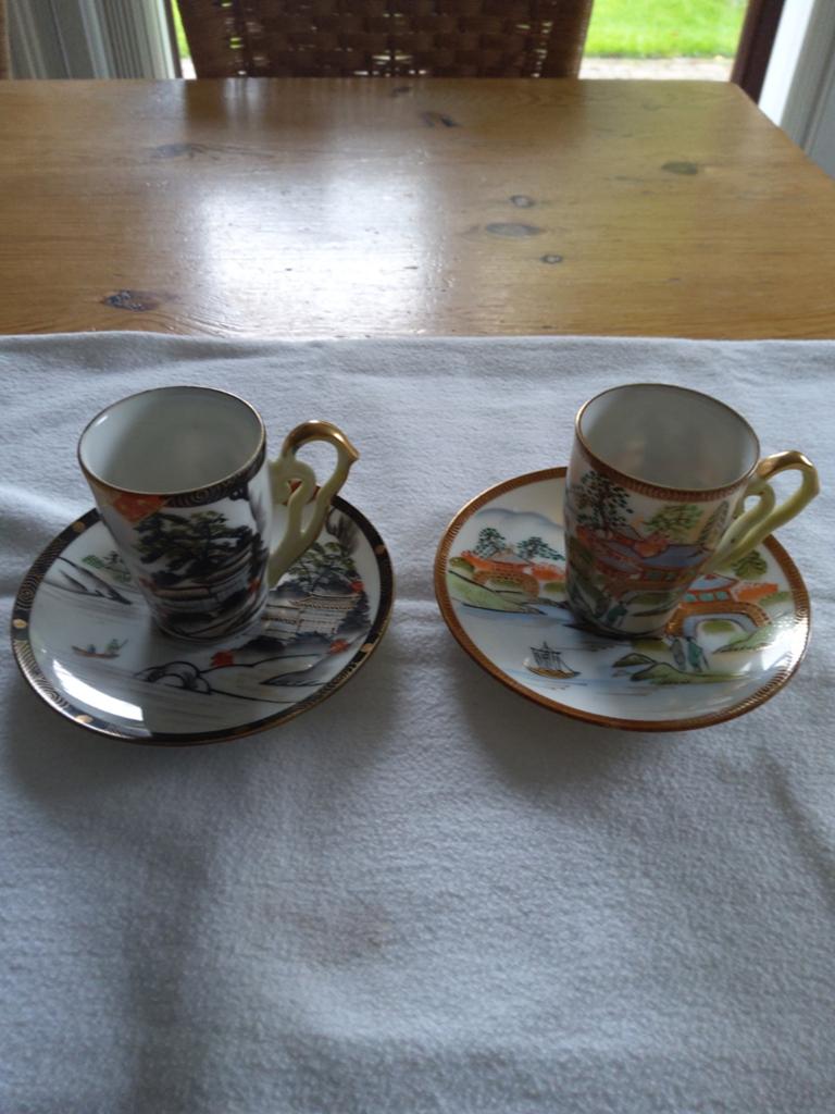 2 chinees/Japans eierschaal porseleinen kop en schotels, Ophalen of Verzenden