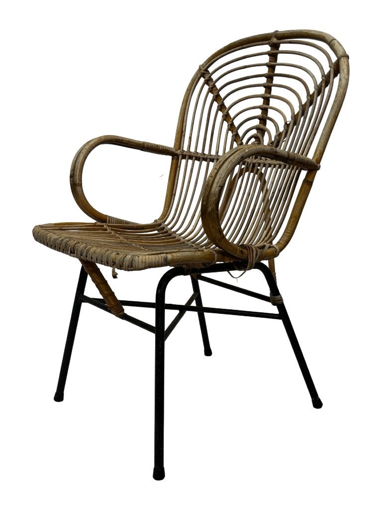 Vintage Rotan Stoel Dirk Van Sliedregt Rohe Noordwolde 1960, Huis en Inrichting, Stoelen, Ophalen, Vintage rotan, Gebruikt, Bruin
