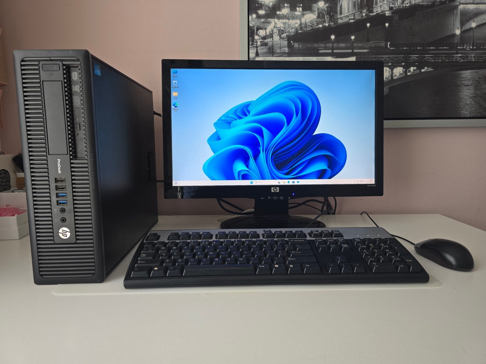 HP ProDesk 600 G1 met 22 inch monitor toetsenbord en muis, Gebruikt, Met monitor, 250 GB, SSD