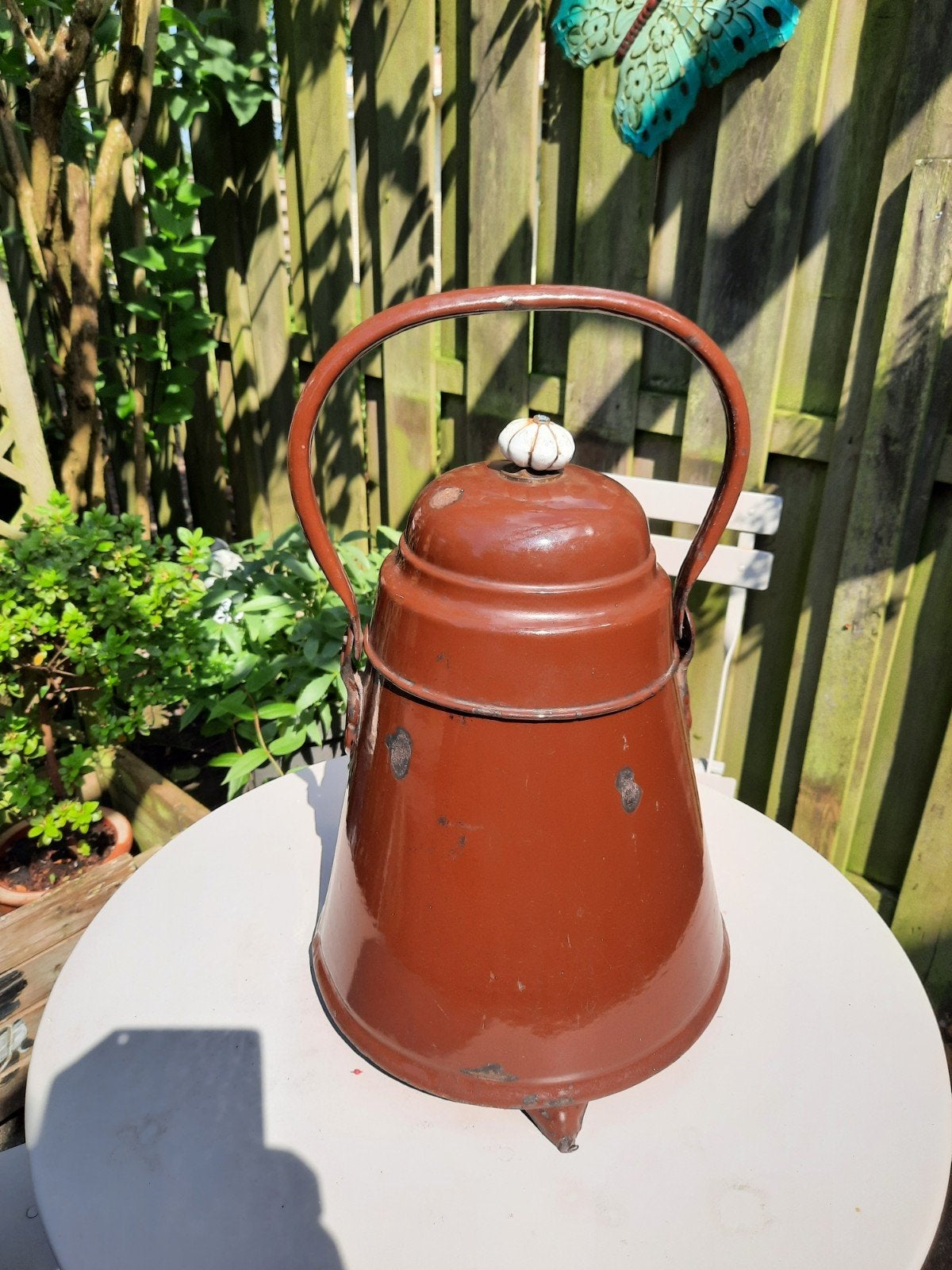 Vintage geëmailleerde Doofpot - Bruin, Antiek en Kunst, Antiek | Emaille, Ophalen