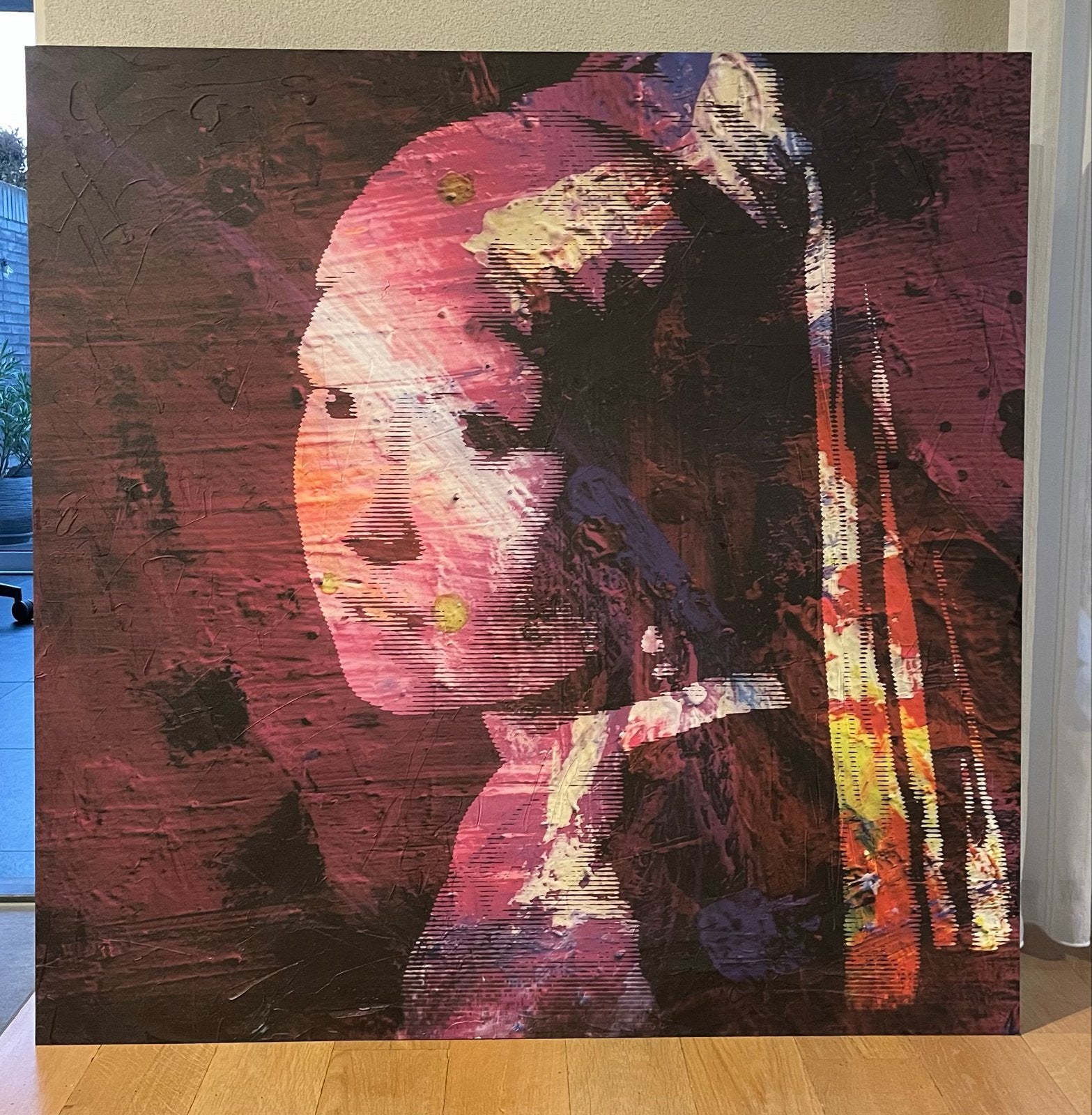 Vierkant Schilderij Meisje met de Parel op aluminium 120x120, Antiek en Kunst, Print, Ophalen, Ophangklaar, Metaal