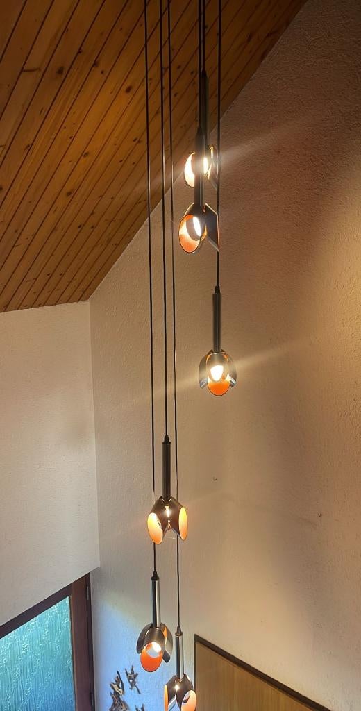 XXL RAAK Spaceage Cascadelamp  Chroom Oranje 6-lichtpunten, Gebruikt, Mid-century modern - Spaceage - Dutch design, Overige materialen