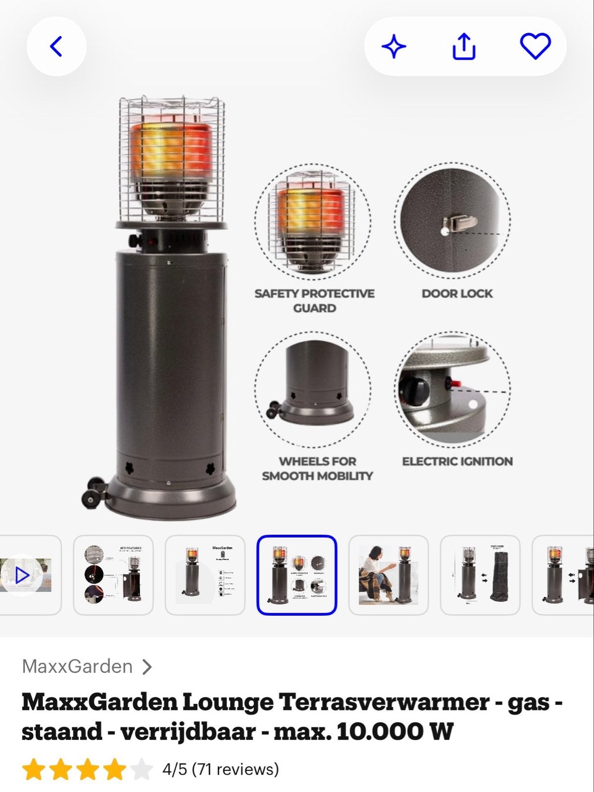 MaxxGarden Lounge Terrasverwarmer - Gas - Verrijdbaar, Ophalen, Nieuw, Gas, Vloer