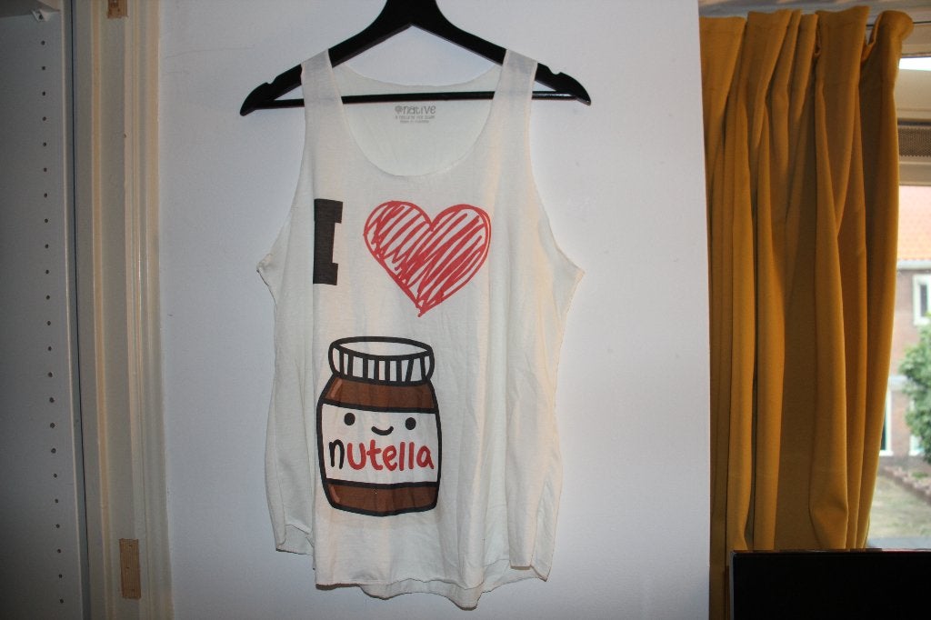 witte tank top - i love nutella shirt - 36/38, Wit, Ophalen of Verzenden, Zo goed als nieuw, Maat 36 (S)