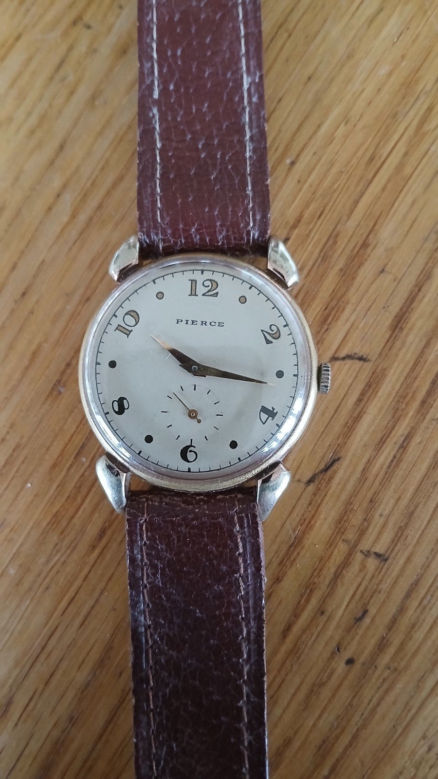Vintage Pierce Polshorloge - Jaren '30-'60 met Leren Band, Overige merken, Staal, Met bandje, Verzenden