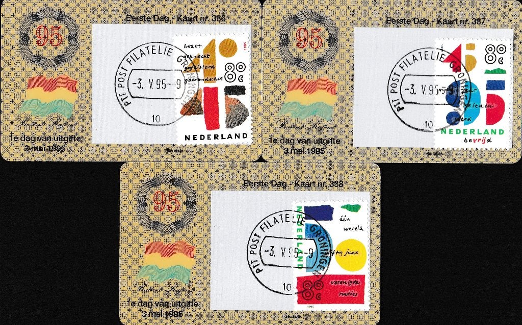 Eerste Dag Kaartje – 2e wereldoorlog en VN – EDK 336-338, Postzegels en Munten, Verzenden, Na 1940, Gestempeld