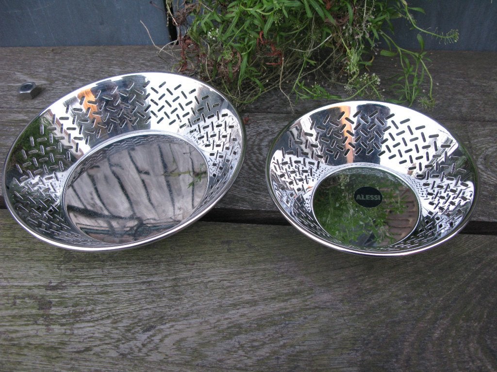 ALESSI SOTTSASS 2x BROODMAND/FRUITSCHAAL RVS, Gebruikt, Zilver, Ophalen of Verzenden, Metaal