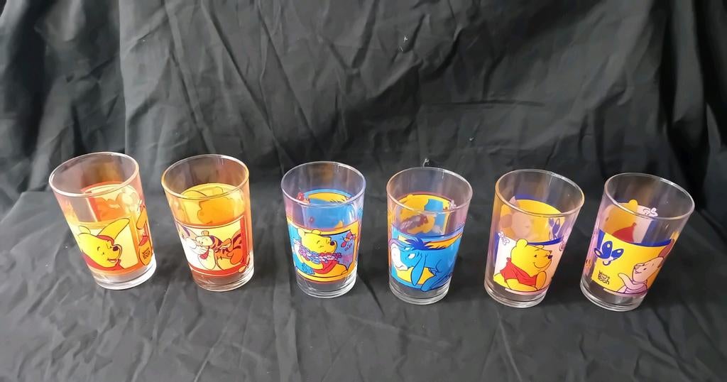 6 Winnie the Poeh glazen, Ophalen of Verzenden, Zo goed als nieuw, Glas, Glas of Glazen