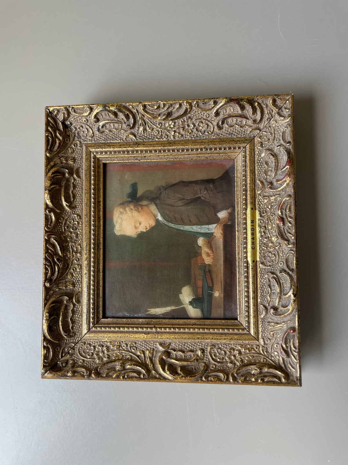 Antieke ingelijste prent 'L'enfant au toton' van Chardin, Ophalen