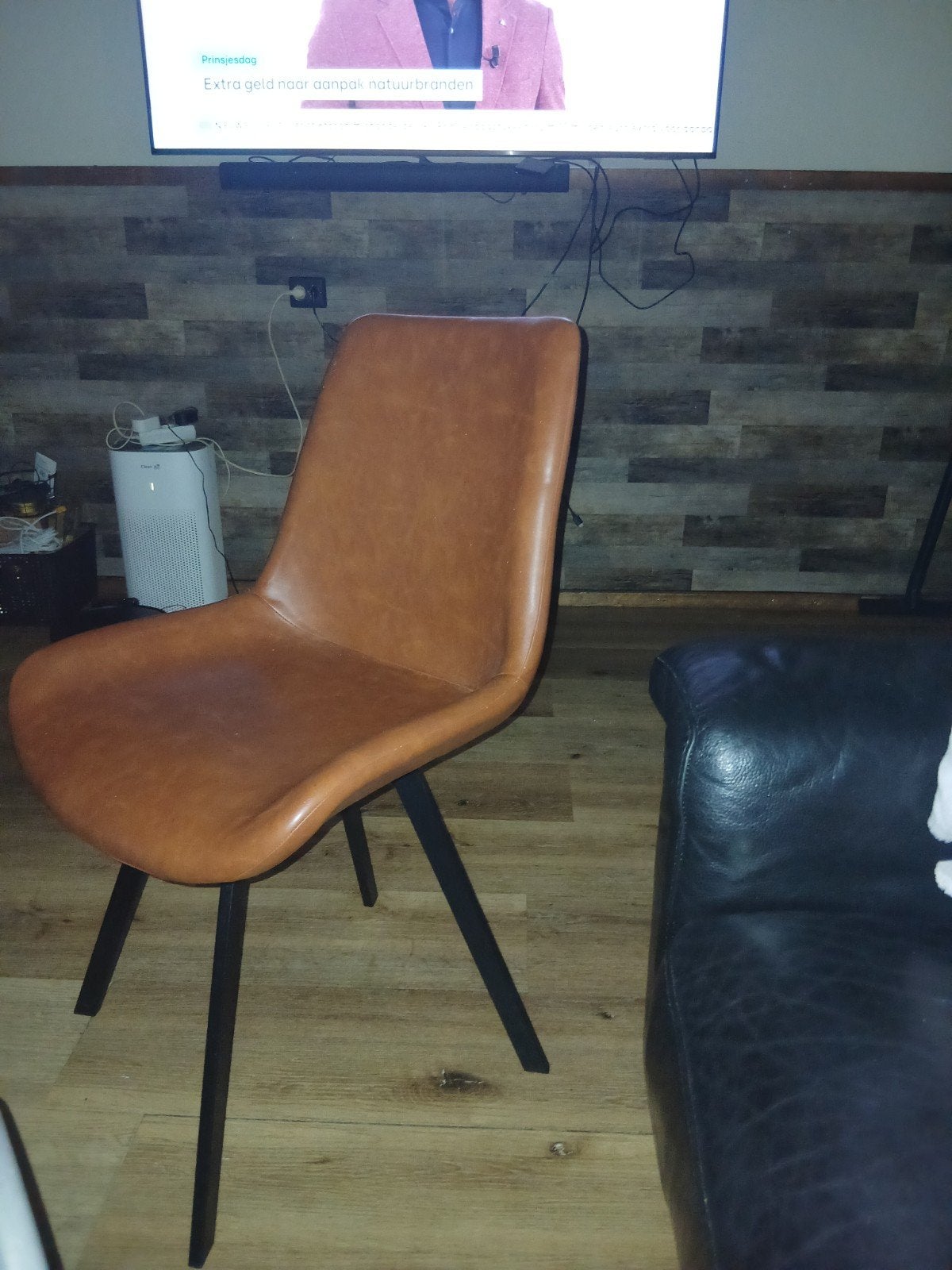 Moderne bruine stoelen set van 6 stuks, Ophalen, Gebruikt, Bruin, Leer