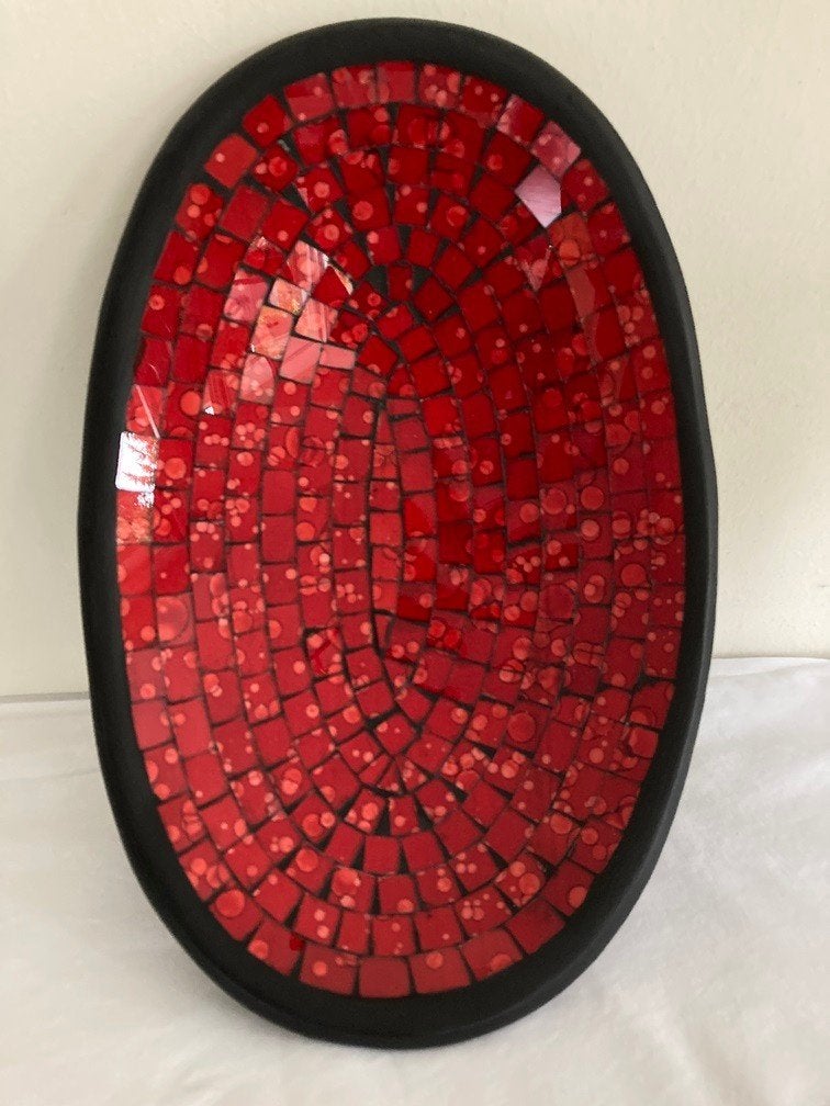 MOZAÏEK SCHAAL ROOD OVAAL 36X24,5X7,5 cm NR 1 NIEUW, Benya Art Craft, Nieuw, Glas, Handgemaakt