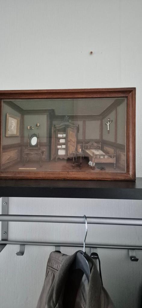 Vintage 3D-schilderij: Slaapkamer met kruisbeeld, Ophalen