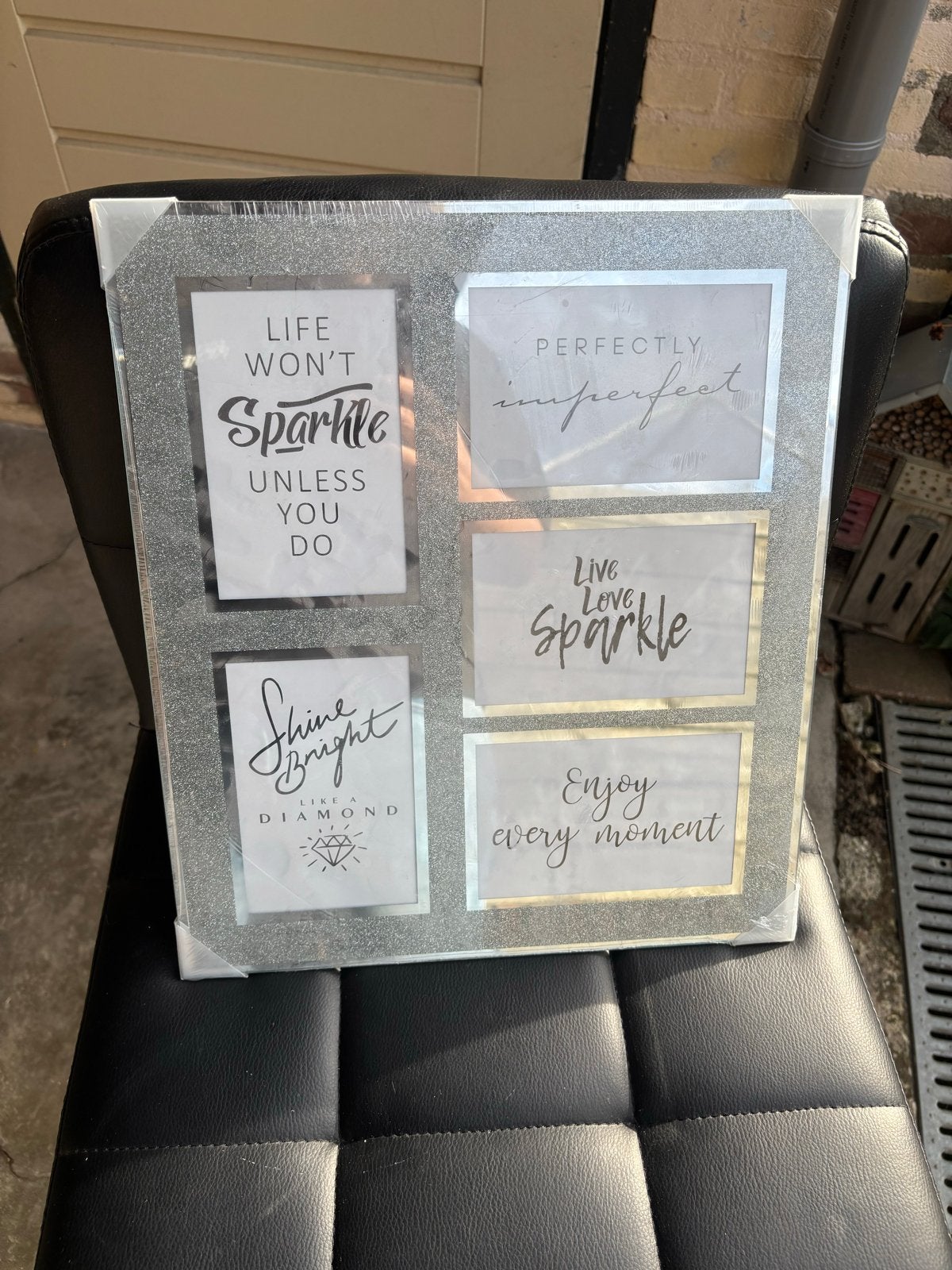 Glitter fotolijst met inspirerende quotes, Kunststof, Nieuw, Met afbeelding, Zilver