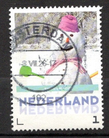 gestempelde zegel. persoonlijke. uit vel van 3. sneeuwpop, Ophalen of Verzenden, Na 1940, Gestempeld