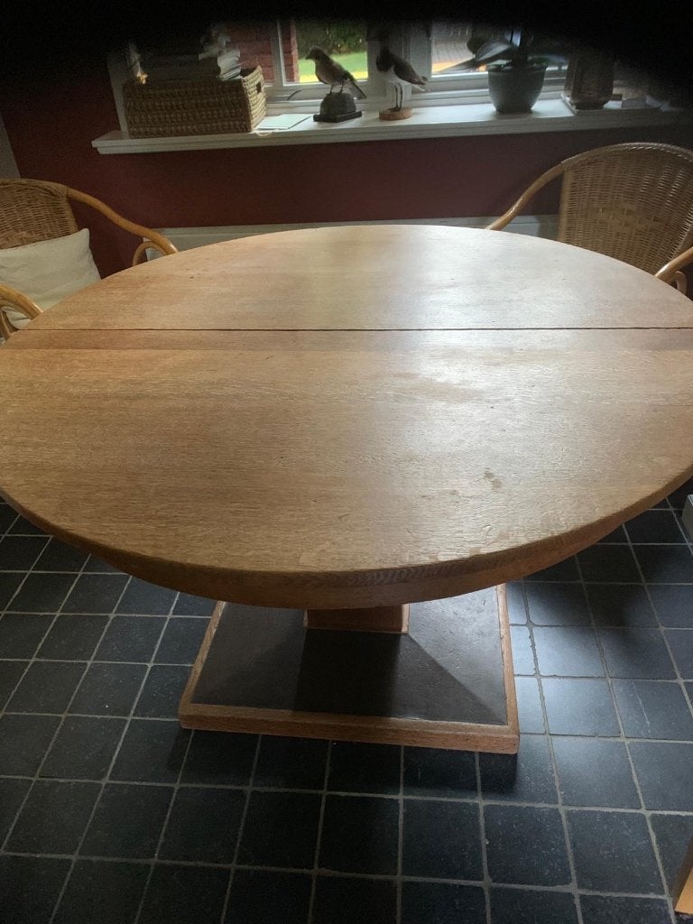 Ronde eikenhouten tafel, Ophalen, Gebruikt, 150 tot 200 cm, 150 tot 200 cm