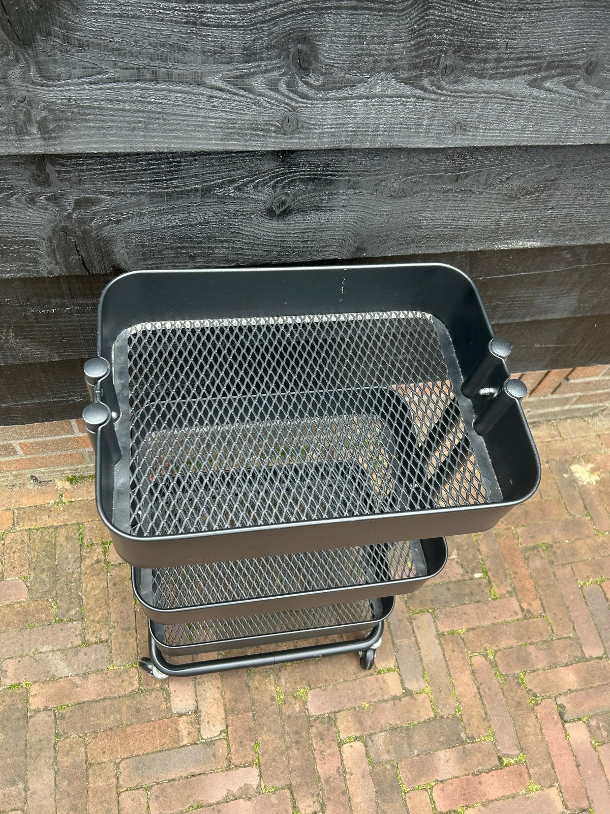 Zwarte metalen roltafel - keukentrolley met 3 etages, Huis en Inrichting, Ophalen, Gebruikt