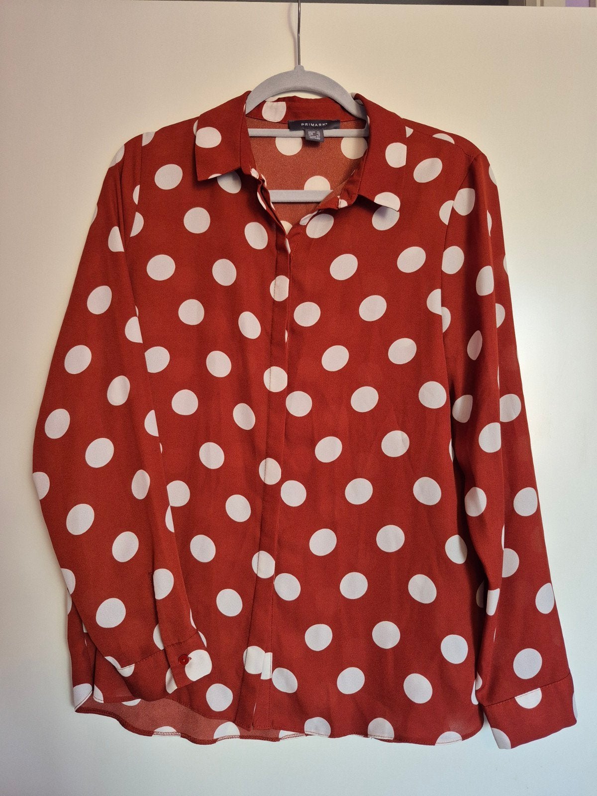 Primark blouse terra cotta/oranje met witte stippen, maat 40, Ophalen of Verzenden