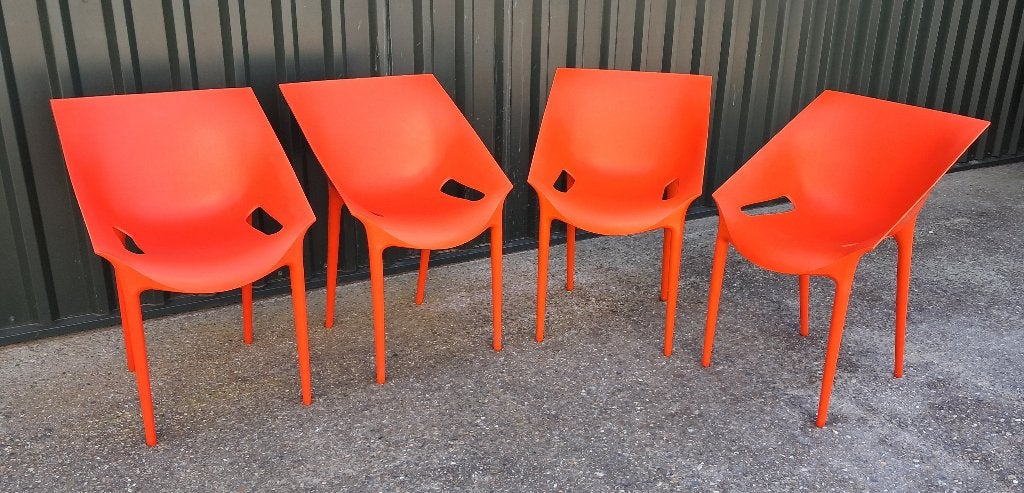 4 Kartell Dr. Yes stoelen oranje/rood Philippe Starck, Ophalen, Kunststof, Gebruikt, Overige kleuren