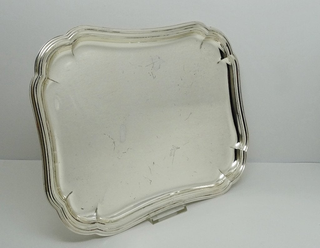 Serveer schaal dienblad verzilverd rechthoek 34x25 cm antiek, Ophalen of Verzenden