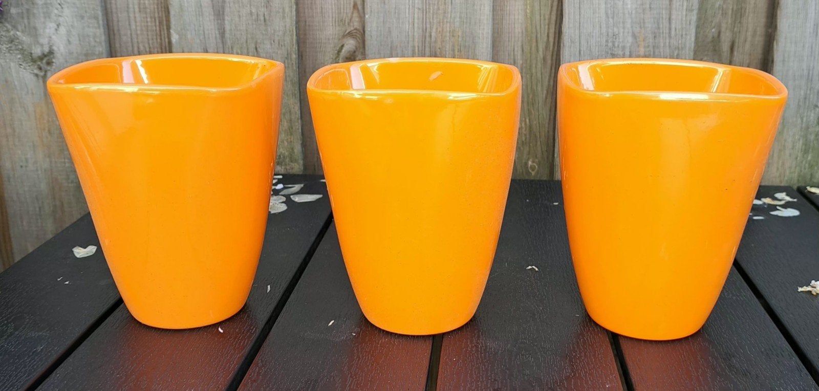 Set van 3 oranje bloempotten, Tuin en Terras, Vierkant, Ophalen of Verzenden, Zo goed als nieuw, Binnen