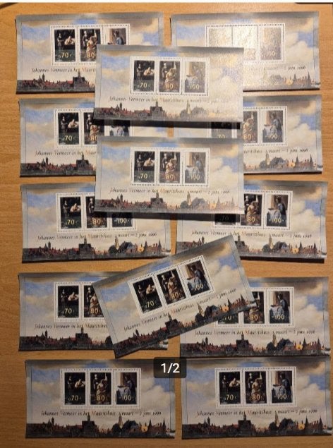 13 x postzegelvelletje Johannes Vermeer, Verzenden, Postfris