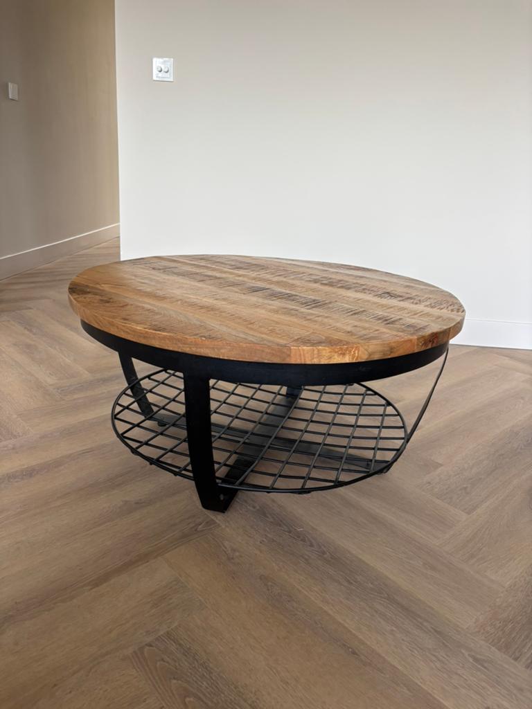 Salontafel mangohout rond zwart, Huis en Inrichting, Tafels | Salontafels, Ophalen of Verzenden, Rond, 50 tot 100 cm, Minder dan 50 cm