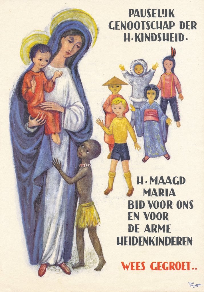 Mooie grote prent Pauselijke Genootschap Der H. Kindsheid, Ophalen of Verzenden, Zo goed als nieuw, Kaart of Prent, Christendom | Katholiek