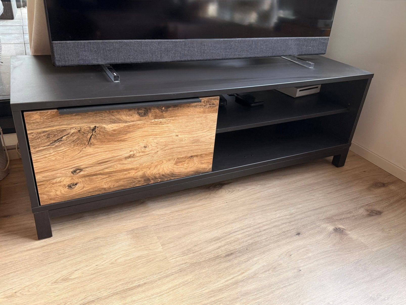 Tv meubel hout/ industrieel, Huis en Inrichting, Gebruikt, 100 tot 150 cm, Eikenhout, Ophalen of Verzenden